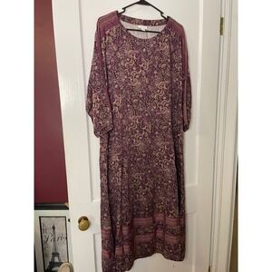 Pure Jill Paisley Print Maxi Dress Purple Gold Boho Chic Medium M